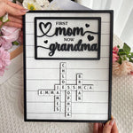 First Mom Now Grandma - Custom Kids' Names Crossword - Personalized Wooden Plaque