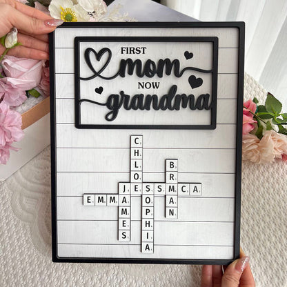 First Mom Now Grandma - Custom Kids' Names Crossword - Personalized Wooden Plaque