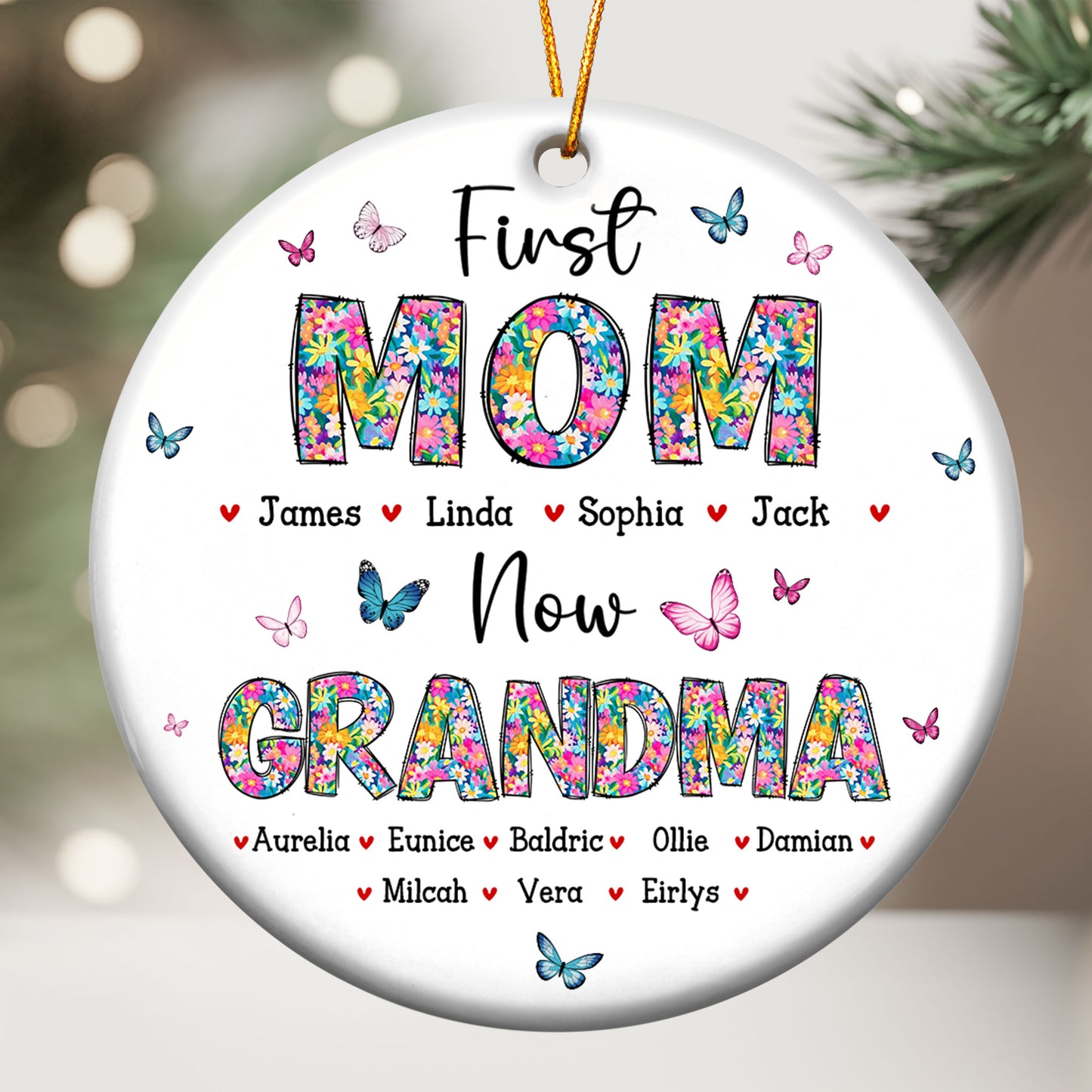 First Mom Now Grandma Floral - Personalized Ceramic Ornament