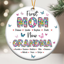 First Mom Now Grandma Floral - Personalized Ceramic Ornament