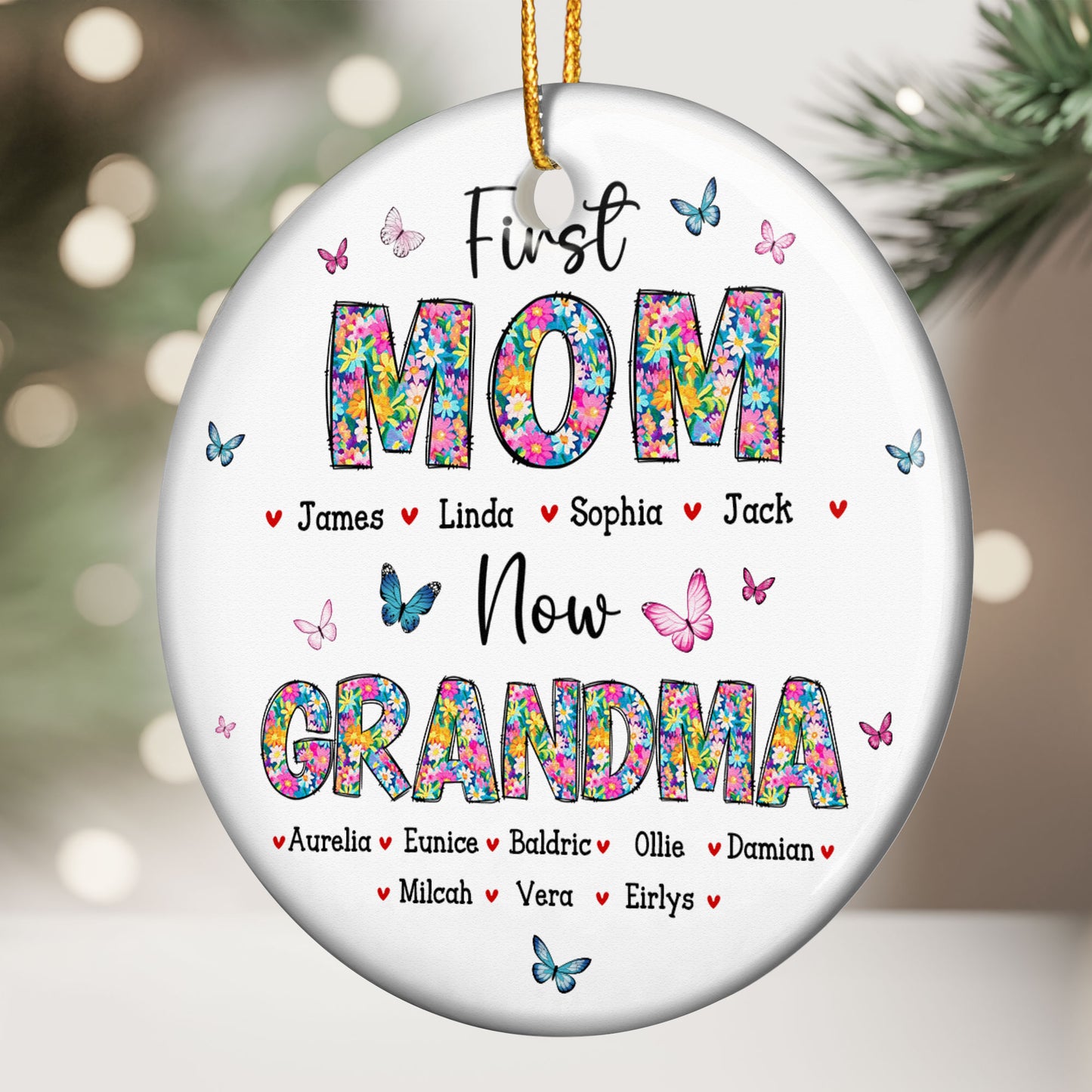 First Mom Now Grandma Floral - Personalized Ceramic Ornament