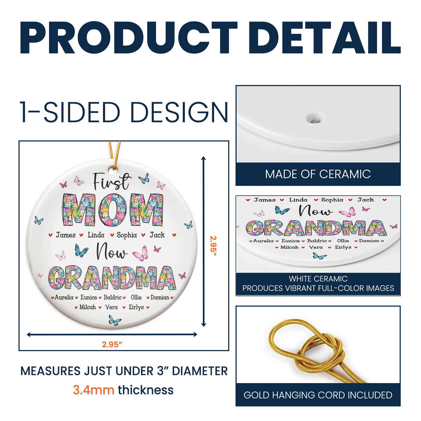 First Mom Now Grandma Floral - Personalized Ceramic Ornament