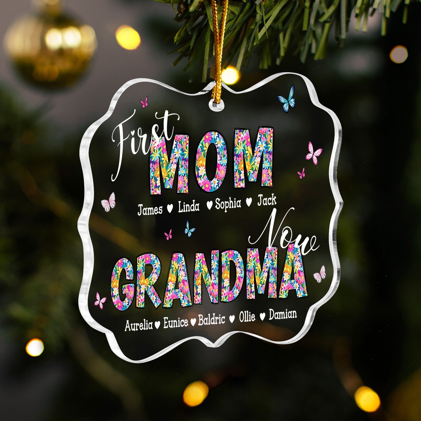 First Mom Now Grandma Floral - Personalized Acrylic Ornament