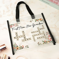 First Mom Now Grandma Floral Scrabble Name - Custom Clear Tote Bag