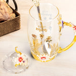 First Mom Now Grandma Golden Birth Month Flower - Personalized Glass Cup