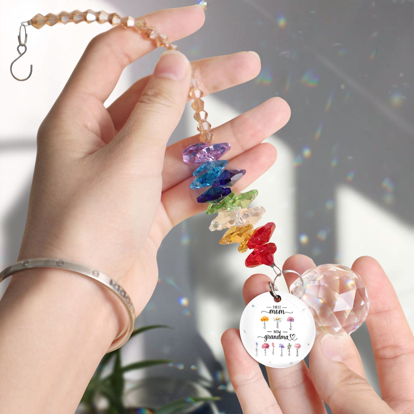 First Mom Now Grandma - Personalized Ball Prism Suncatcher