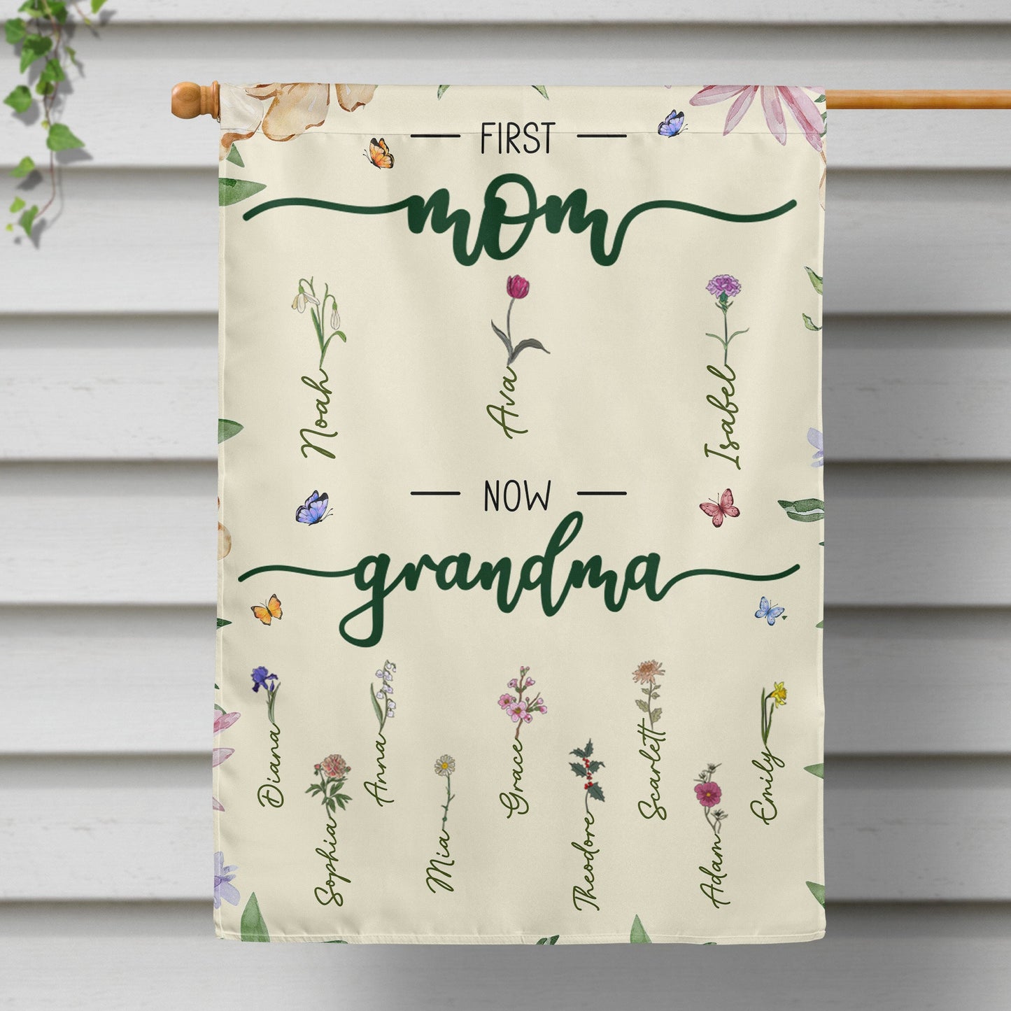 First Mom Now Grandma - Personalized Flag