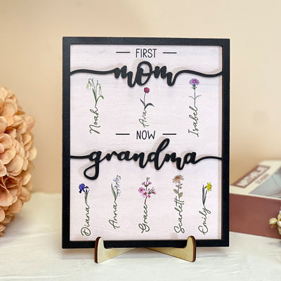 First Mom Now Grandma - Personalized 2 Layers Wooden Plaque