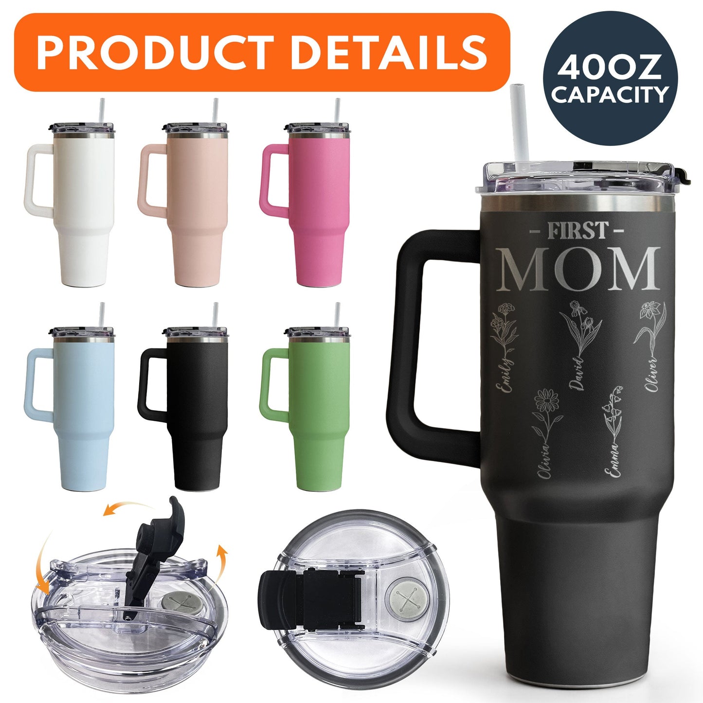 First Mom, Now Grandma - Personalized Engraved 40oz Tumbler