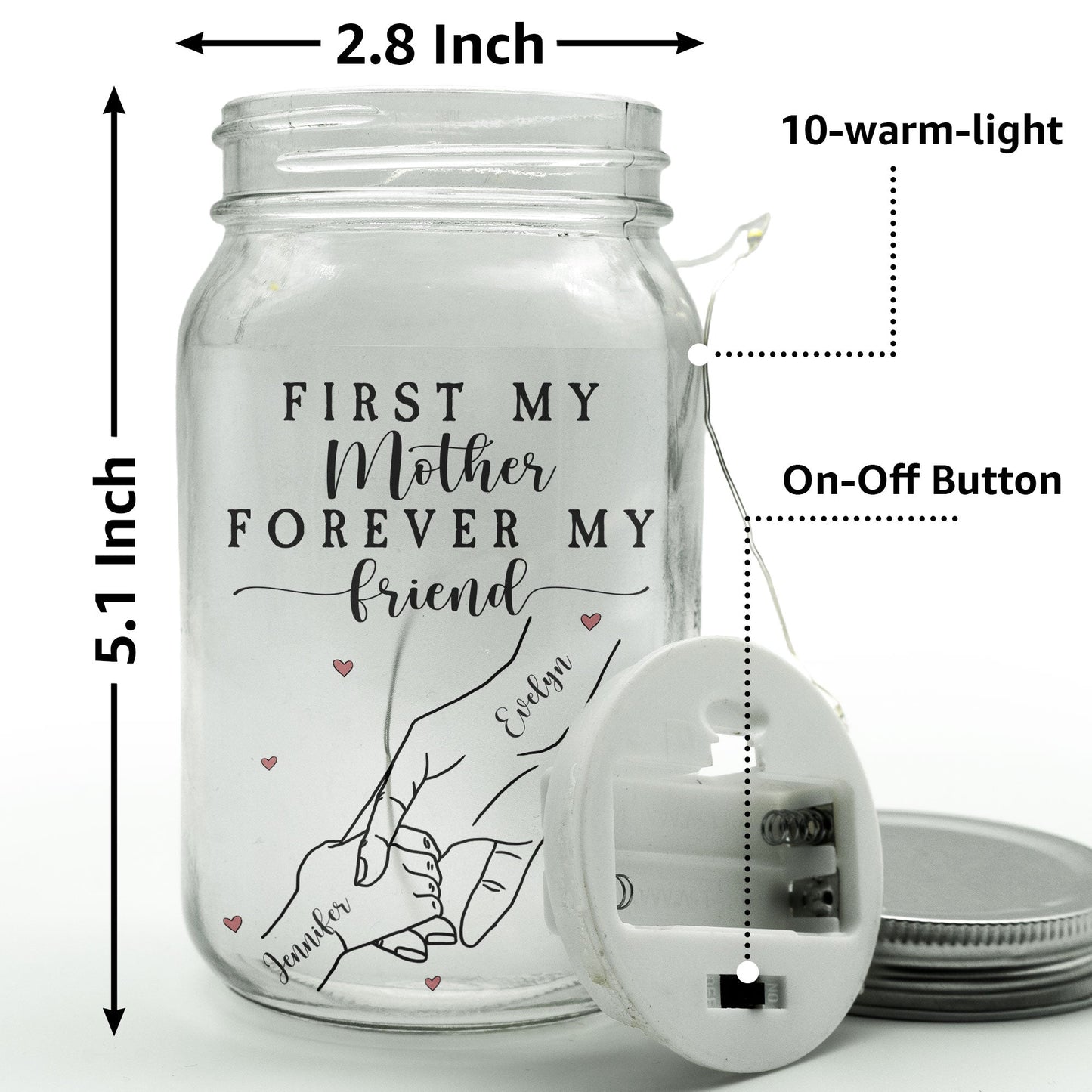 First My Mother Forever My Friend - Personalized Mason Jar Light