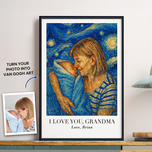 First Time Grandma Grandpa Van Gogh Art - Personalized Photo Poster