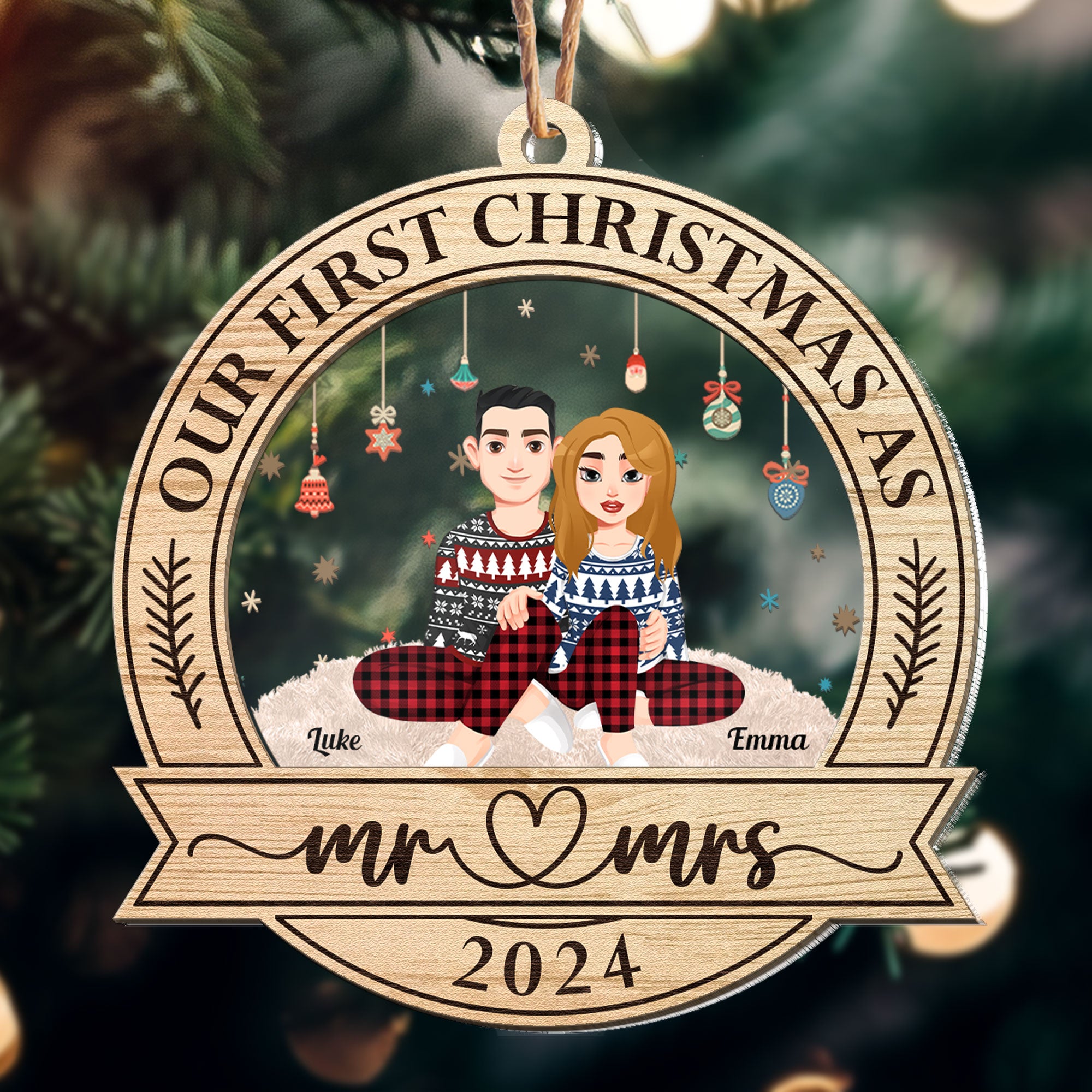 First Christmas As Mr & Mrs - Personalized Acrylic And Wood Ornament