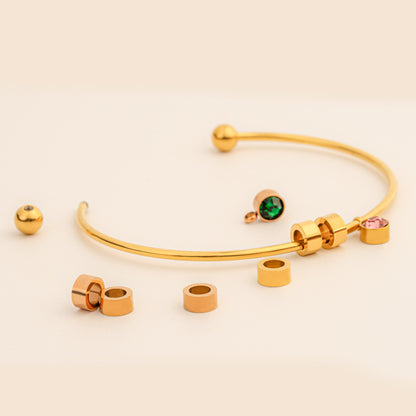 First Mother's Day Gift- Personalized Engravable Bead Name Cuff Bracelet With Birthstone