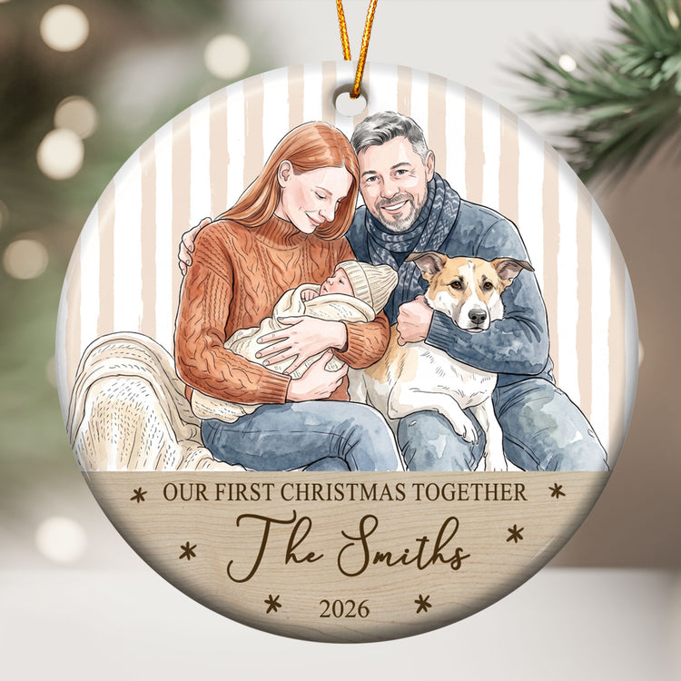 First-Christmas-As-A-Family,-Custom-Photo-Watercolor-Art-Personalized-Ornament-2