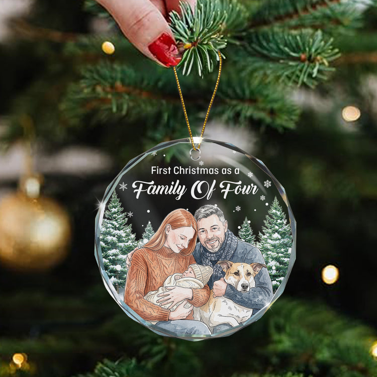 First-Christmas-As-A-Family-Of-Three-Four-Five-Custom-Photo-Watercolor-Personalized-Ornament-4