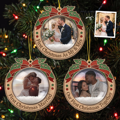 First Christmas As Mr & Mrs Custom Photo Snow Globe Ornament - Personalized Ornament