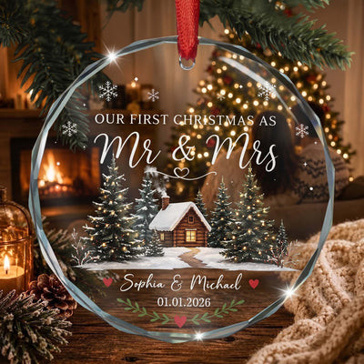 First Christmas Married Mr & Mrs Gifts For Newlywed Couples - Personalized Ornament