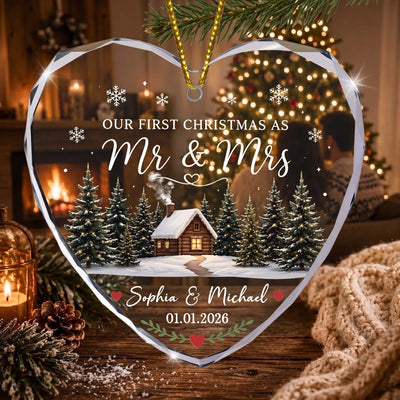 First Christmas Married Mr & Mrs Keepsake - For Newlywed Couples - Personalized Ornament