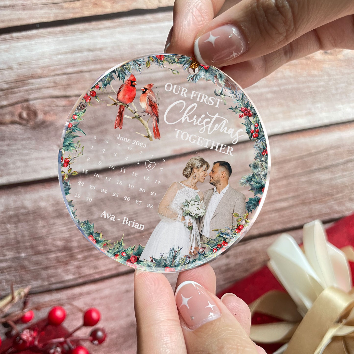 First Christmas Together Couple Ornament New Version - Personalized Acrylic Photo Ornament