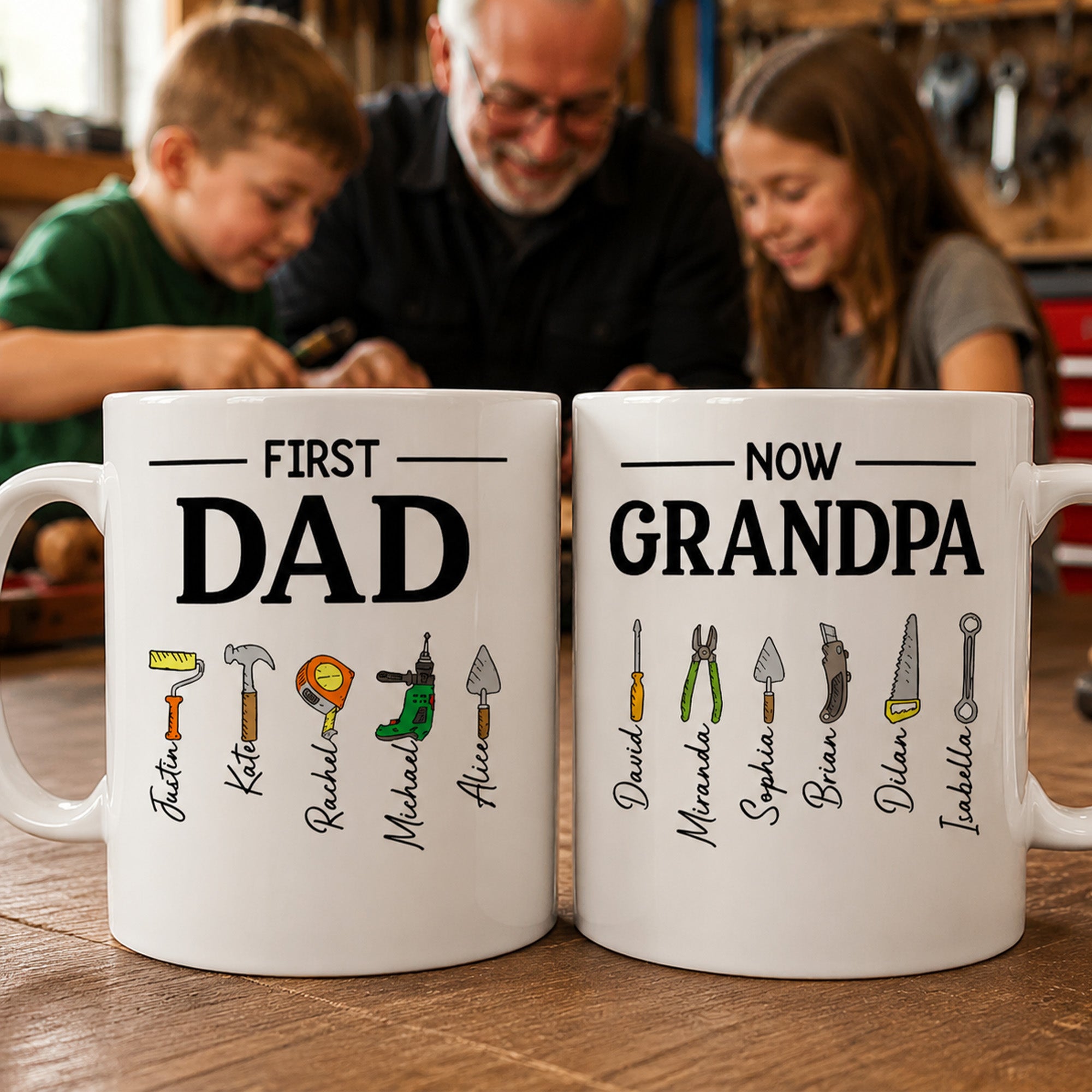 First-Dad-Now-Grandpa-Mug-With-Kids'-Names,-Daddy-Papa-Garage,-New-Grandpa-Father's-Day-Gifts-Personalized-Mug-2