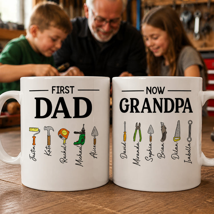 First-Dad-Now-Grandpa-Mug-With-Kids'-Names,-Daddy-Papa-Garage,-New-Grandpa-Father's-Day-Gifts-Personalized-Mug-2