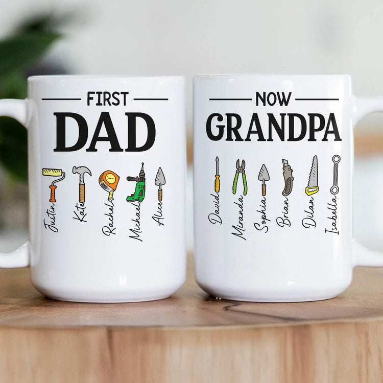 First-Dad-Now-Grandpa-Mug-With-Kids'-Names,-Daddy-Papa-Garage,-New-Grandpa-Father's-Day-Gifts-Personalized-Mug-4