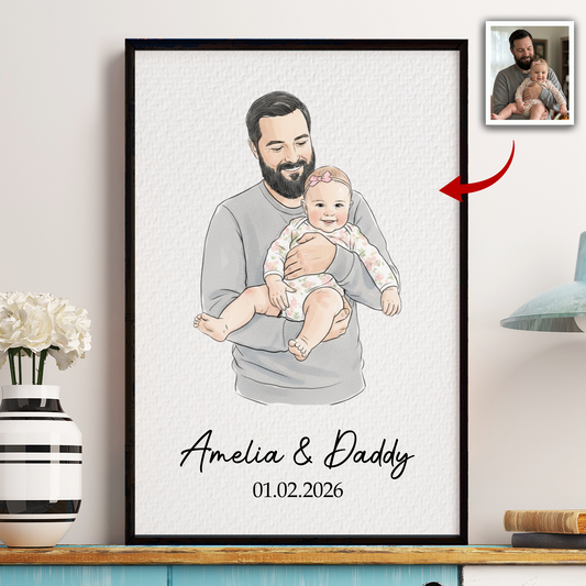 First-Fathers-Day-Gift-For-Dad-Husband-Custom-Photo-Watercolor-Art-Personalized-Poster-1