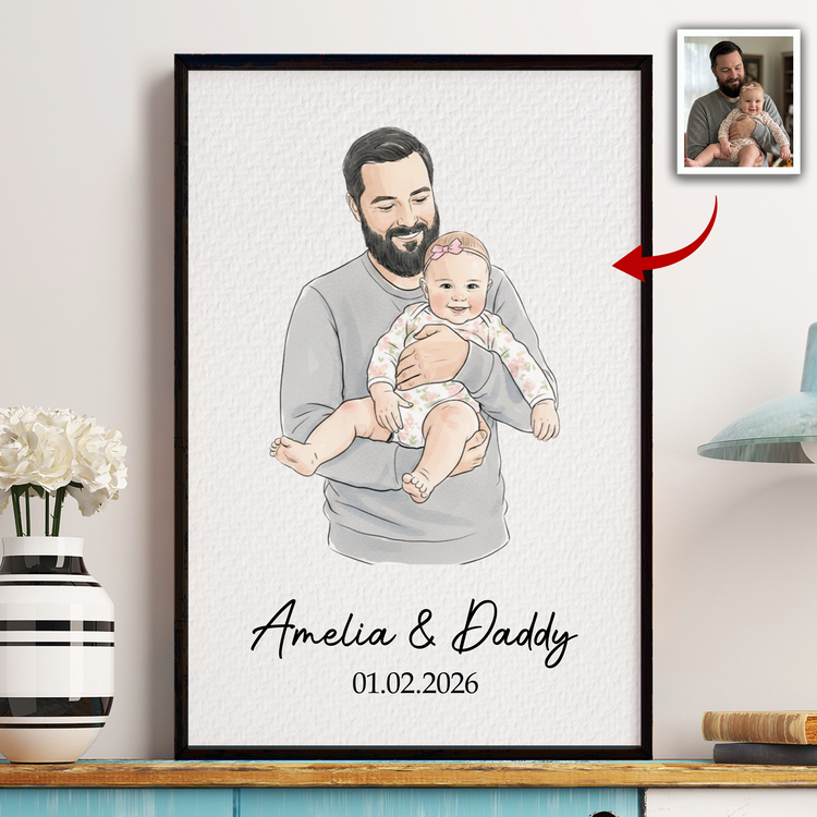 First-Fathers-Day-Gift-For-Dad-Husband-Custom-Photo-Watercolor-Art-Personalized-Poster-1