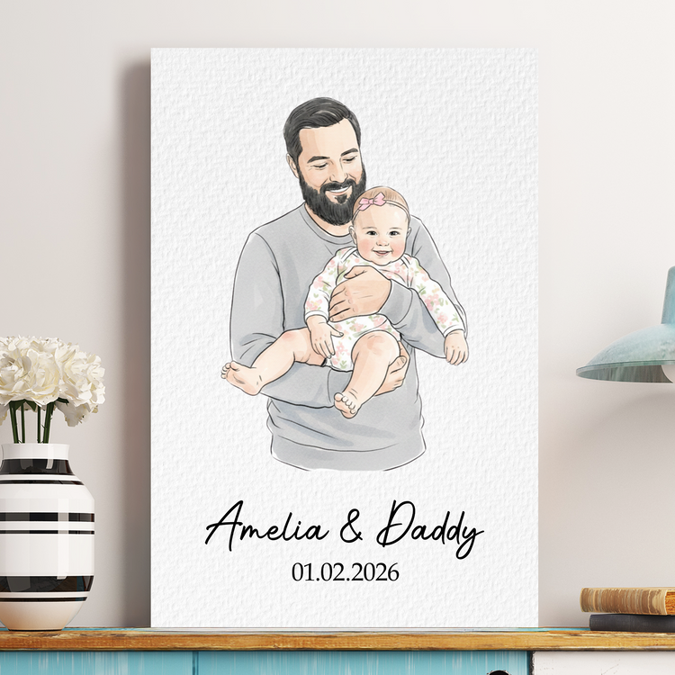First-Fathers-Day-Gift-For-Dad-Husband-Custom-Photo-Watercolor-Art-Personalized-Poster-2