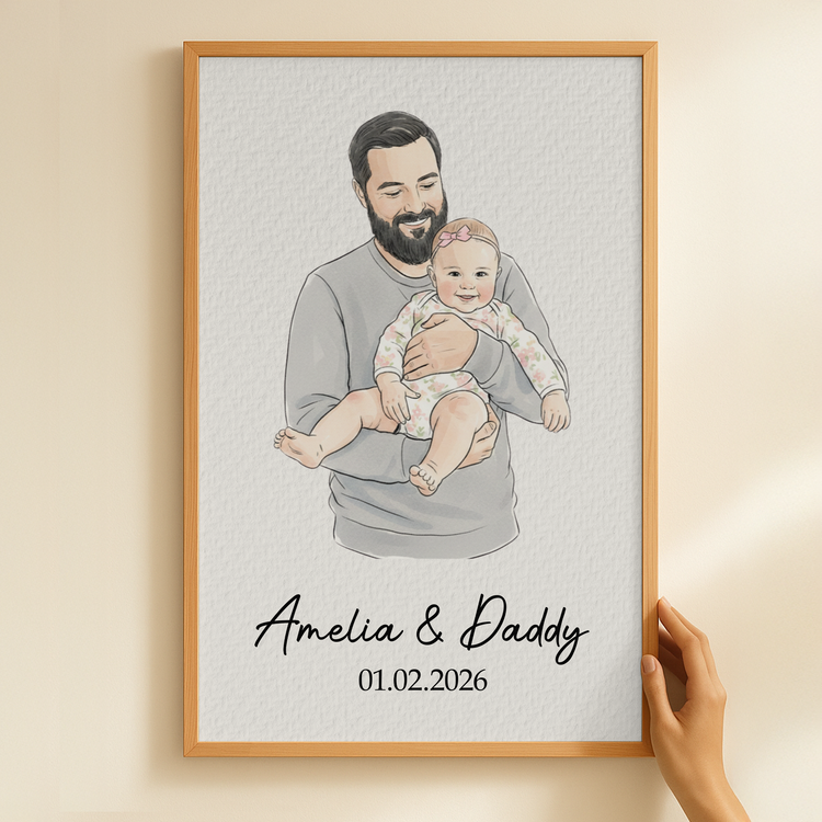 First-Fathers-Day-Gift-For-Dad-Husband-Custom-Photo-Watercolor-Art-Personalized-Poster-5