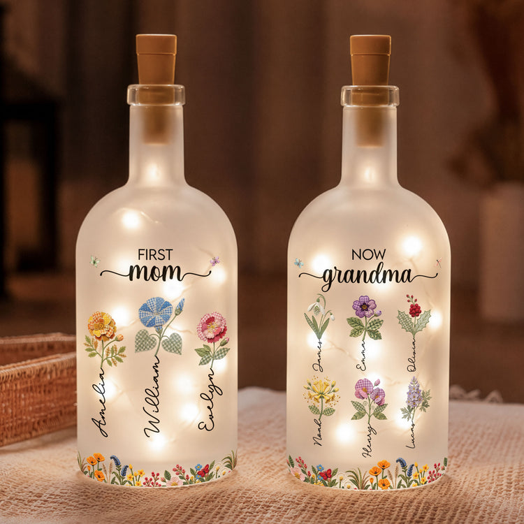 First-Mom-Now-Grandma-Birthflower-Patchwork-Print-Personalized-Bottle-Lamp-1