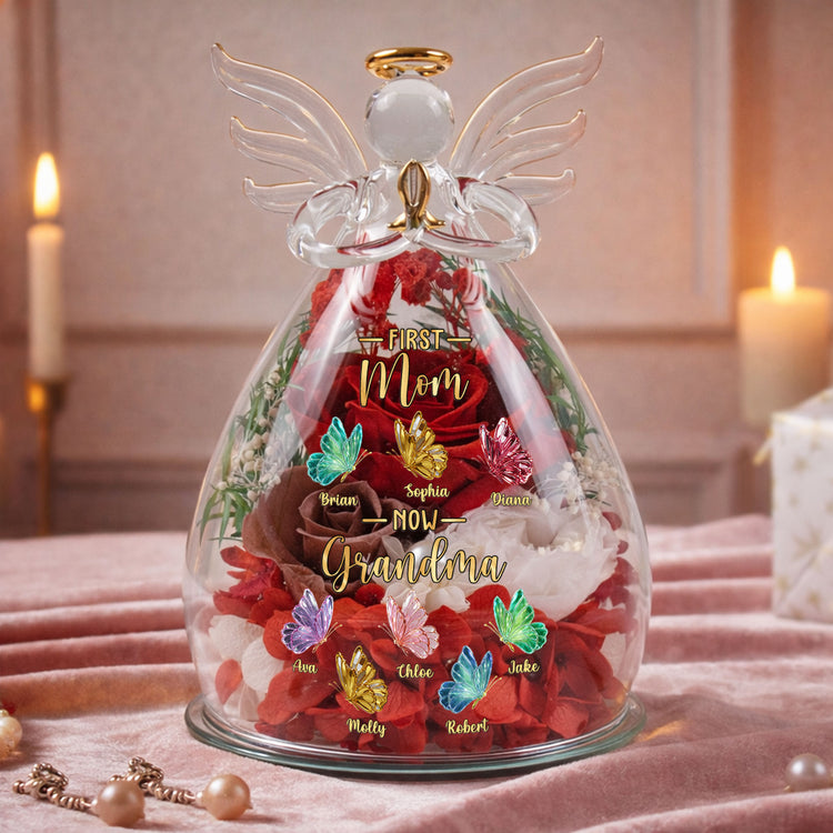 First-Mom-Now-Grandma-Gift-For-Mom-Grandma-Personalized-Flower-In-Glass-Angel-Figurines-2