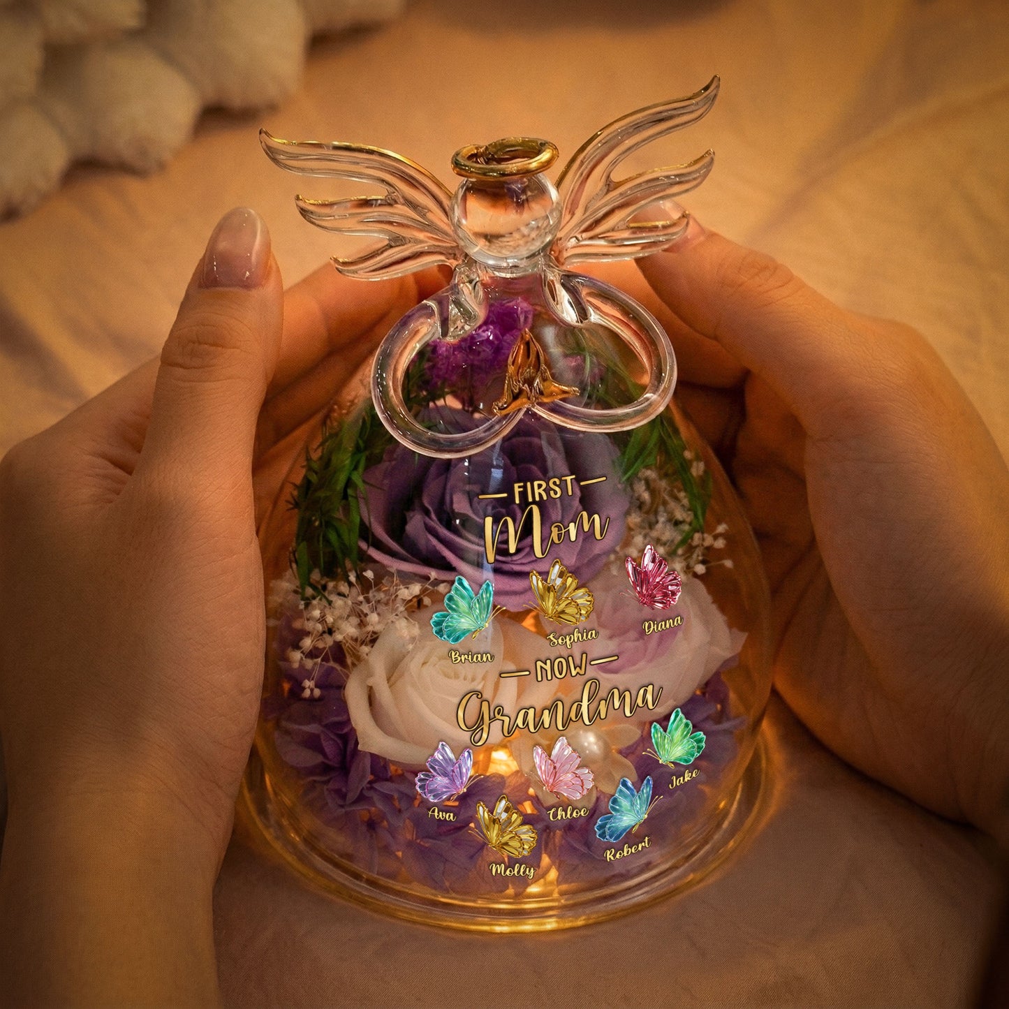 First-Mom-Now-Grandma-Gift-For-Mom-Grandma-Personalized-Flower-In-Glass-Angel-Figurines-3