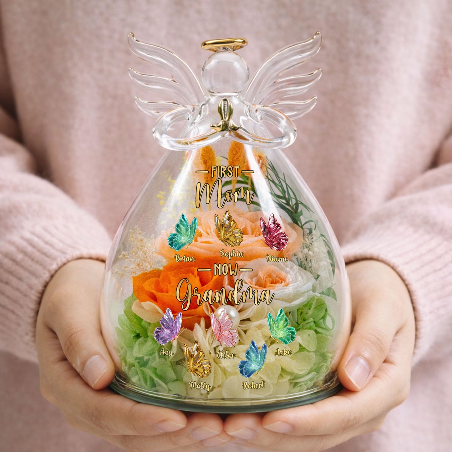 First-Mom-Now-Grandma-Gift-For-Mom-Grandma-Personalized-Flower-In-Glass-Angel-Figurines-6