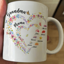 First-Mom-Now-Grandma-Heart-Flower-With-Kids'-Names-&-Birth-Flower-Personalized-Mug-1