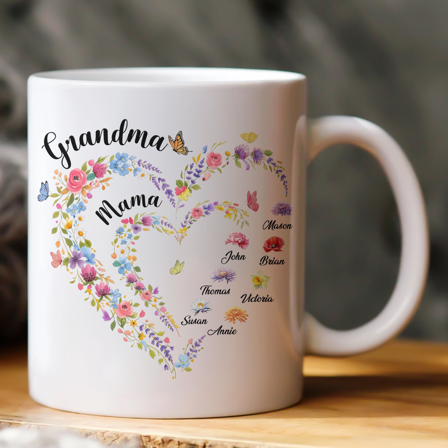 First-Mom-Now-Grandma-Heart-Flower-With-Kids'-Names-&-Birth-Flower-Personalized-Mug-2