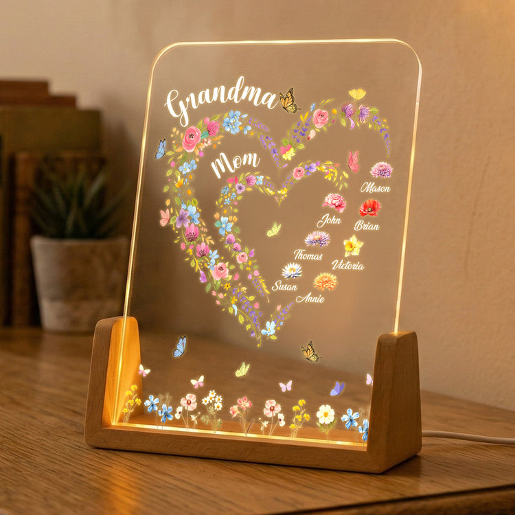 First-Mom-Now-Grandma-Heart-Flower-With-Kids'-Names-&-Birth-Flower-Personalized-Night-Light-4