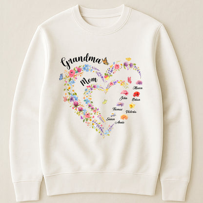 First-Mom-Now-Grandma-Heart-Flower-With-Kids'-Names-&-Birth-Flower-Personalized-Shirt-3
