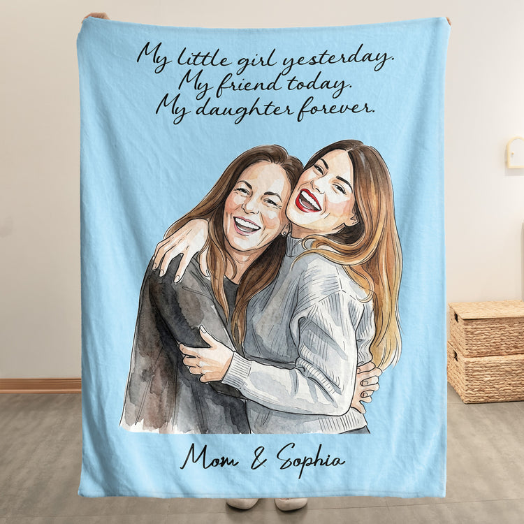 First-My-Daughter-Custom-Photo-Watercolor-Art-Gift-For-Her-Personalized-Blanket-1