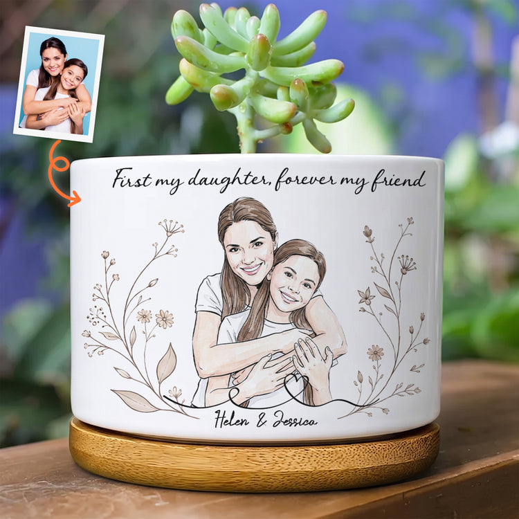 First-My-Daughter-Forever-My-Friend-Custom-Photo-Watercolor-Personalized-Plant-Pot-1