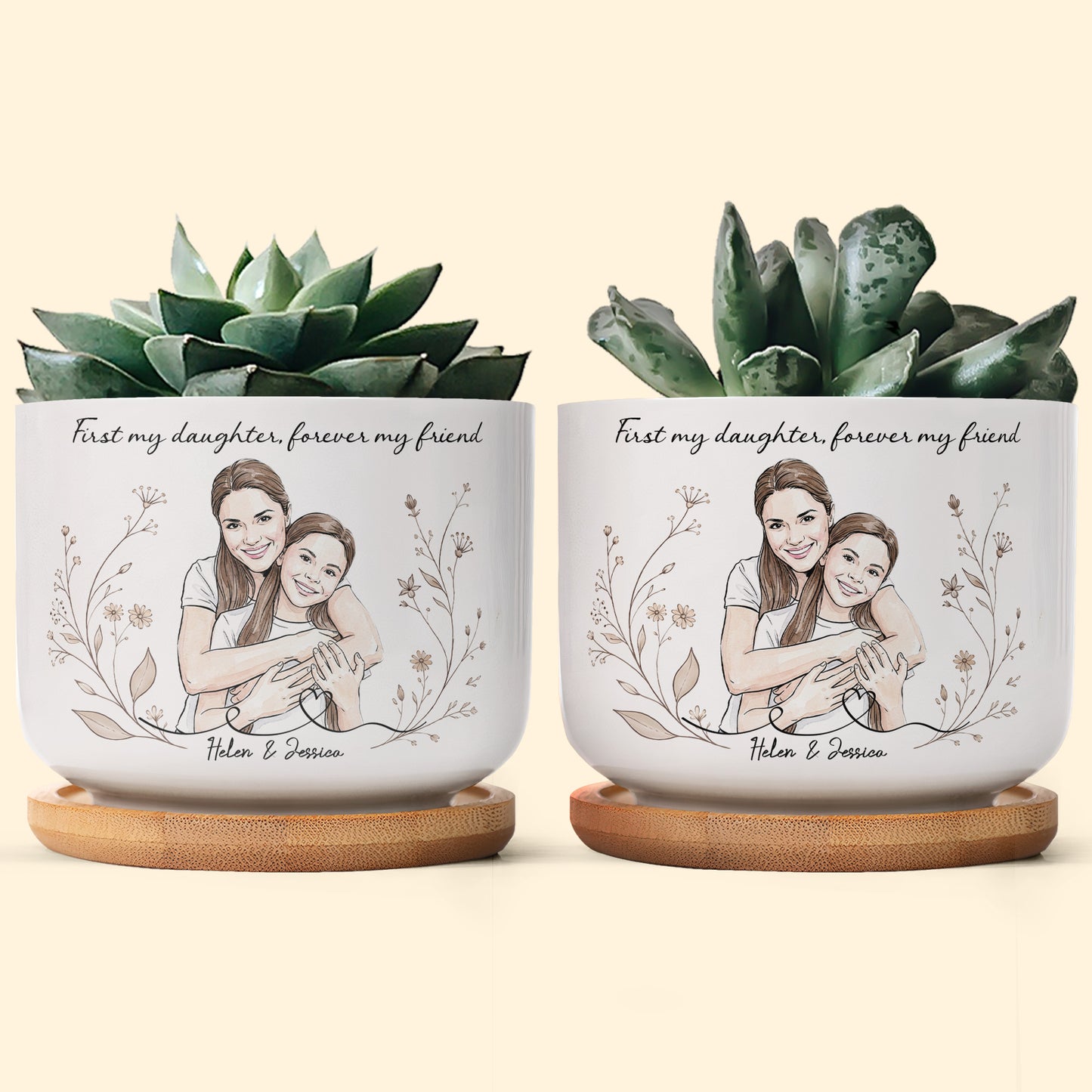 First-My-Daughter-Forever-My-Friend-Custom-Photo-Watercolor-Personalized-Plant-Pot-2