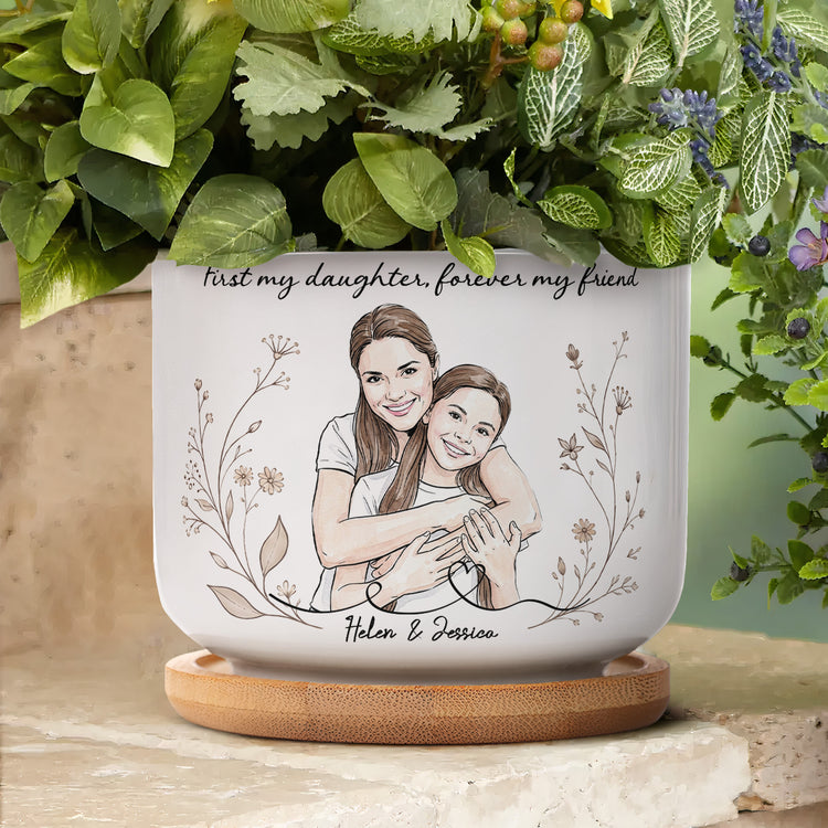 First-My-Daughter-Forever-My-Friend-Custom-Photo-Watercolor-Personalized-Plant-Pot-4