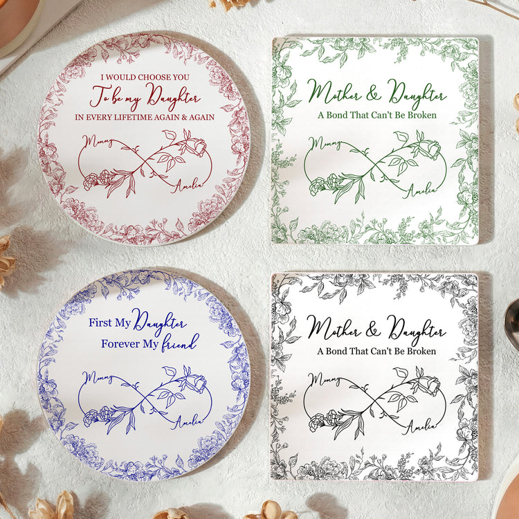 First-My-Daughter-Forever-My-Friend-Toile-De-Jouy-Birth-Flower-Personalized-Coaster-1