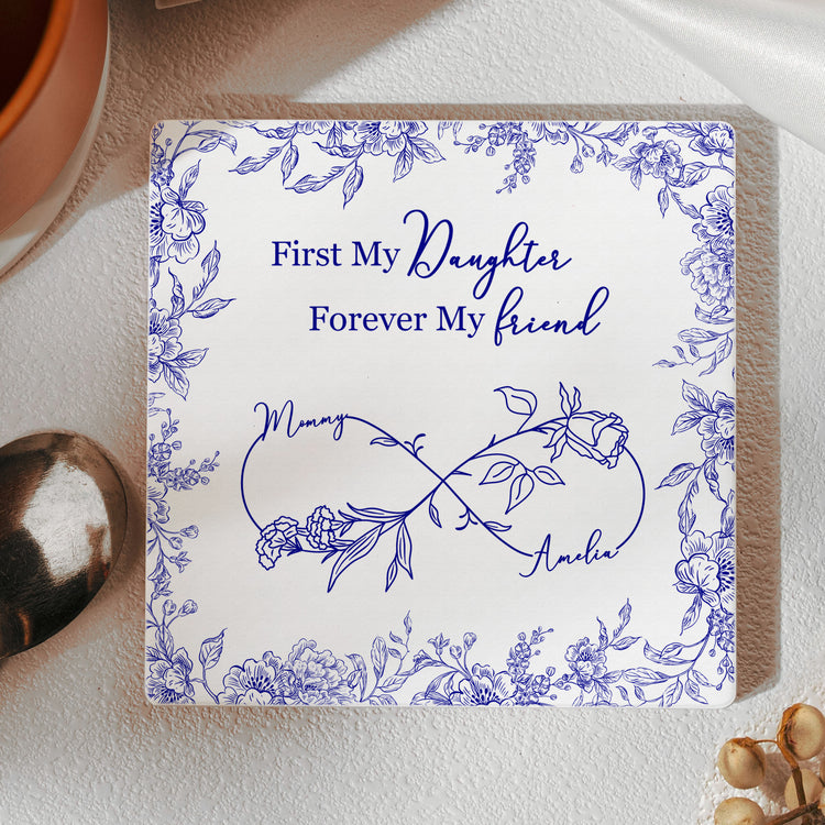First-My-Daughter-Forever-My-Friend-Toile-De-Jouy-Birth-Flower-Personalized-Coaster-3