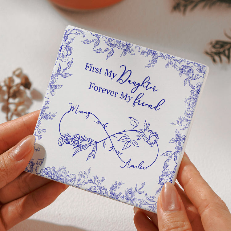 First-My-Daughter-Forever-My-Friend-Toile-De-Jouy-Birth-Flower-Personalized-Coaster-5