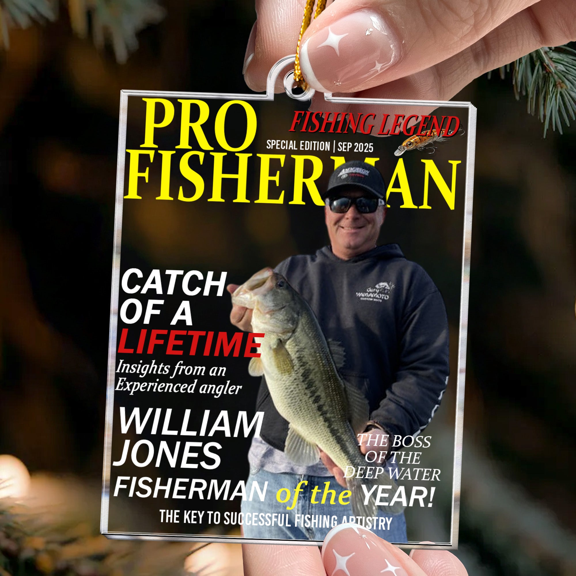 Fisherman Of The Year! - Personalized Acrylic Photo Ornament