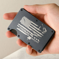 Fishing And Hunting American Flag - Personalized Metal Card Holder