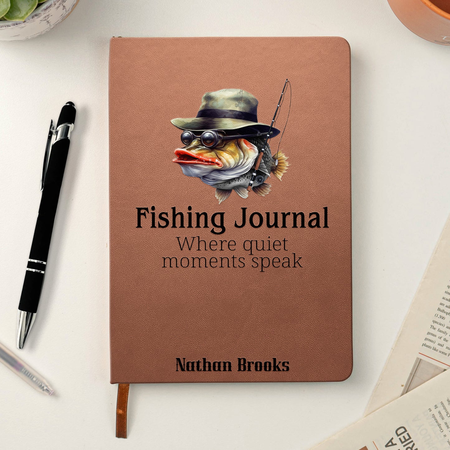 Fishing Journal For Fishing Lovers, Men, Husband, Grandpa, Dad - Personalized Hardcover Journal
