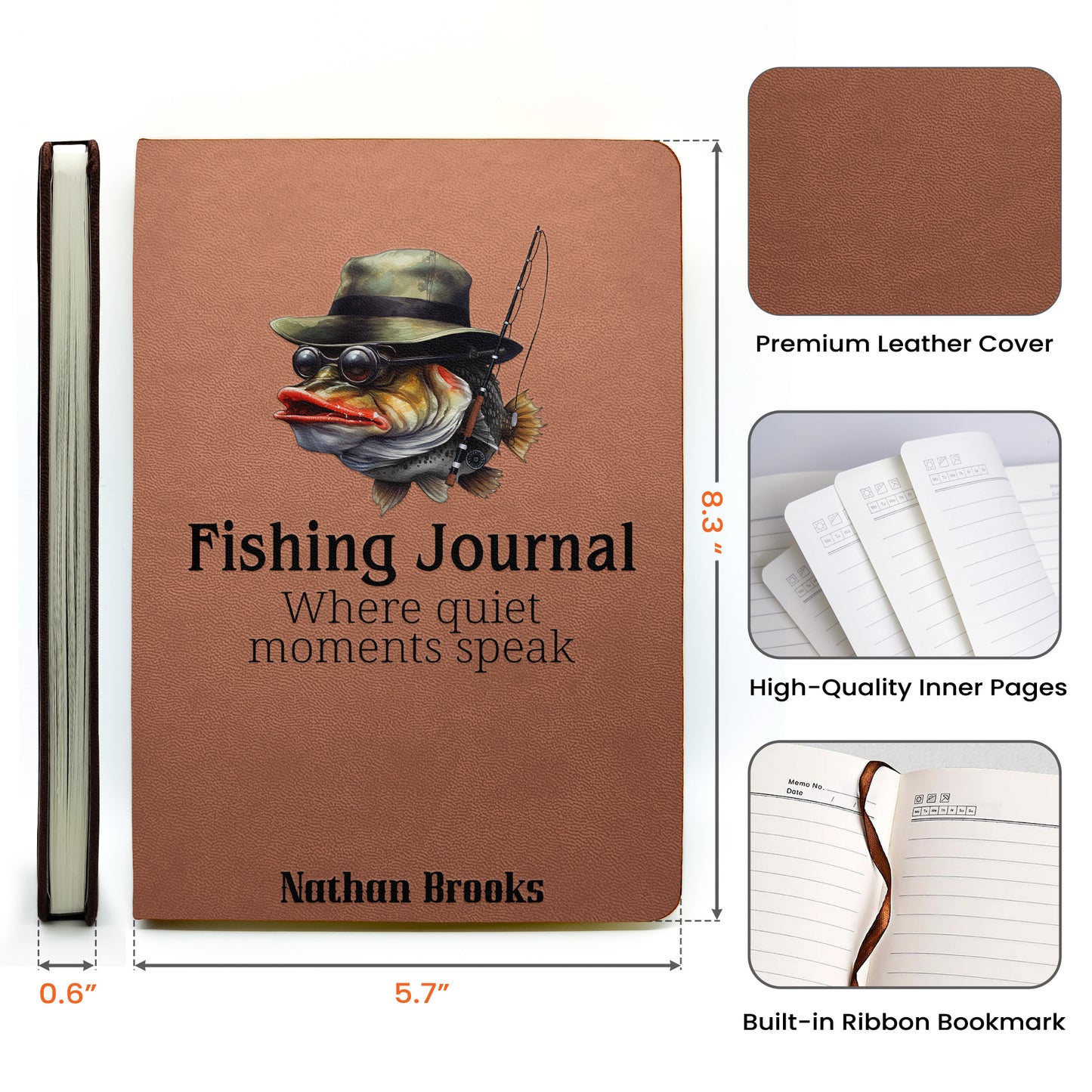 Fishing Journal For Fishing Lovers, Men, Husband, Grandpa, Dad - Personalized Hardcover Journal