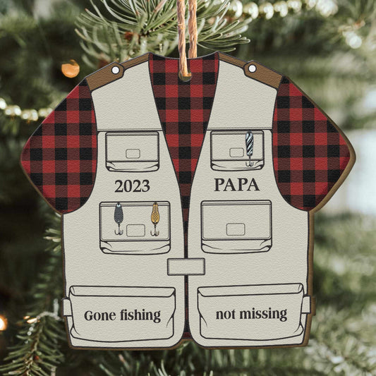 Fishing Vest - Personalized Wooden Ornament